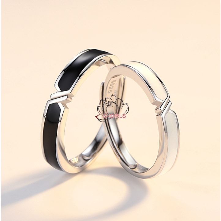 X字 黒い結婚指輪 スタイリッシュなダイヤ模様 ペアーリング 2セット シルバー サイズが自由に調整