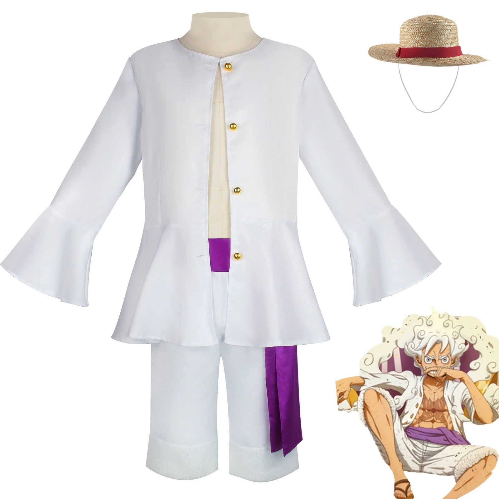 ワンピースルフィcos服太陽神ニカ和の国編覚醒ルフィコスプレアニメ服30%までに制限