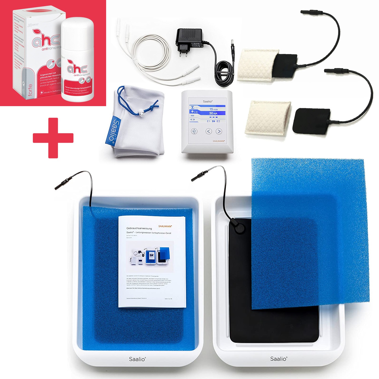 【追跡付き！】サーリオ 家庭用最新イオントフォレーシス 手足脇用と制汗剤AHCフォルテのセット　汗がピタッ！脇汗 手汗 多汗症 足汗 手掌多汗症