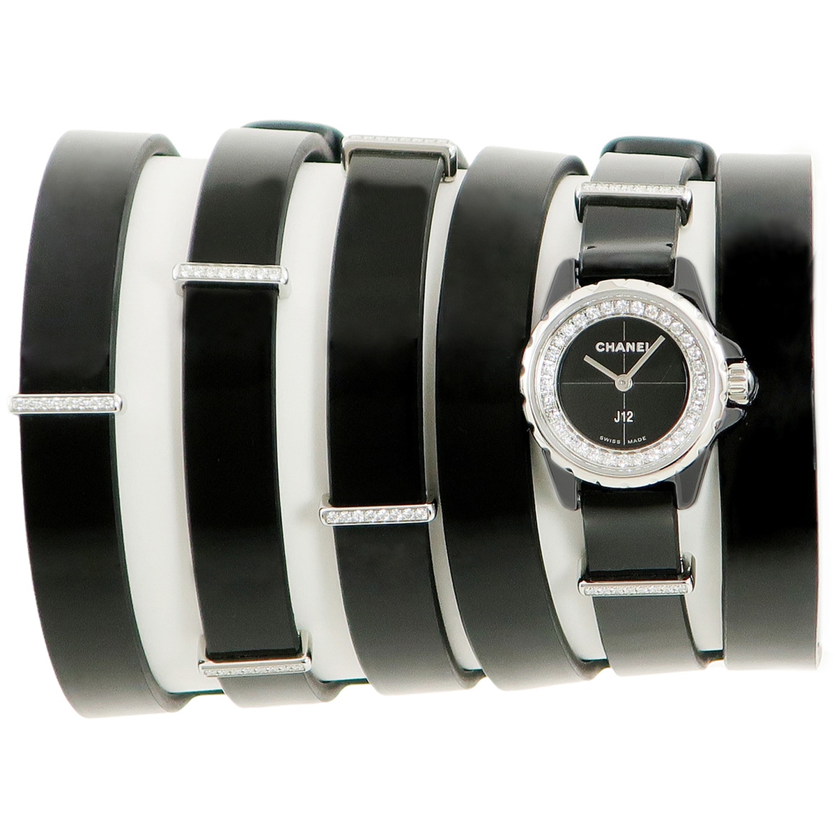 J12 XS 19mm H4665 クオーツ レディース 純正ダイヤモンド Wベルト 黒 エナメル 3年保証