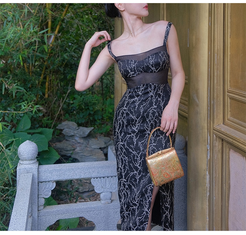 黒 花柄 レース サスペンダー ノースリーブ ドレス レトロ ウエスト スカート 女性 夏 ブラック XS S M L ワンピース 膝丈 ひざ丈 かわいい 大人可愛い きれいめ シンプル カジュアル