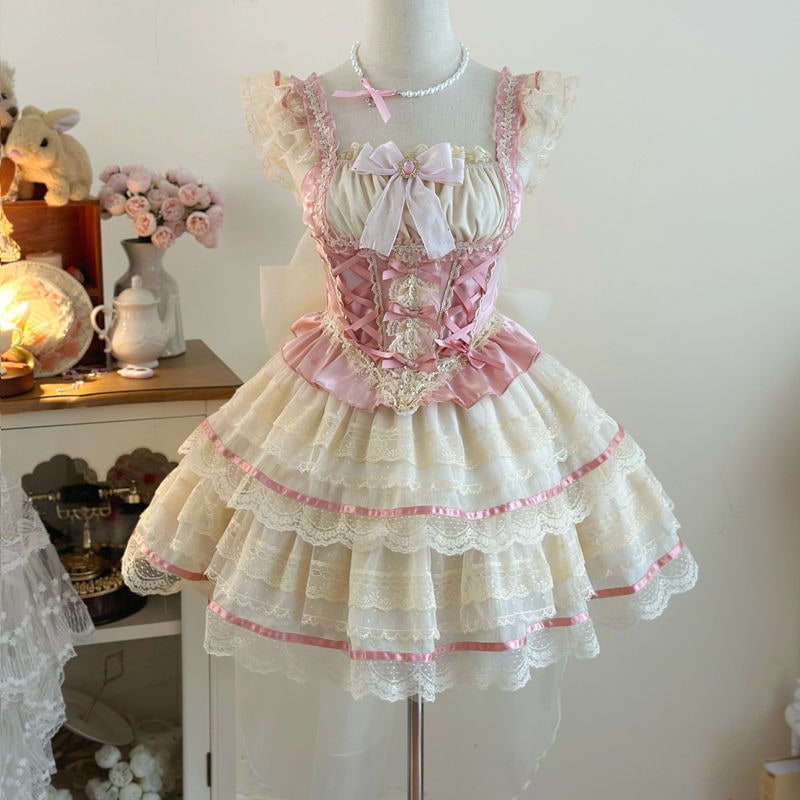 【少女恋心】日系バレエ風花嫁ストラップワンピース