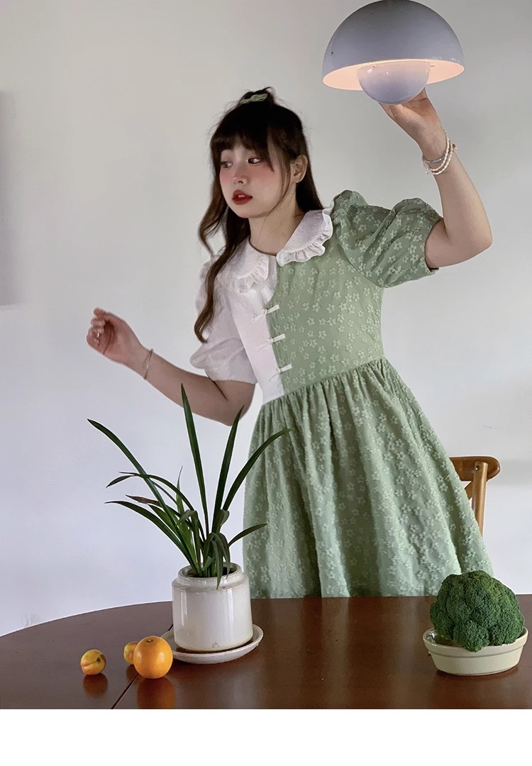 コントラストカラー ステッチ プラスサイズ ドレス デザイン 個性的 ワンピース 膝下 袖あり 5分袖 五分袖 襟付き シンプル カジュアル 大人 上品 おしゃれ お洒落 大人可愛い 大人女子 春 夏 7,630円