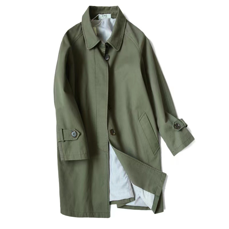 レディース レンチコート スプリングコート 無地 トレンチコート ロング丈 春秋着 コート 通勤 通学 アウター レディース カーキ ベージュ ジャケット