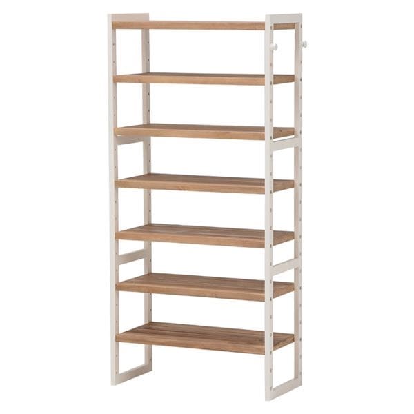 シューズラック（下駄箱/収納棚） 6段 幅60cm 木製 高さ調節可 フック/可動棚付き アイボリー