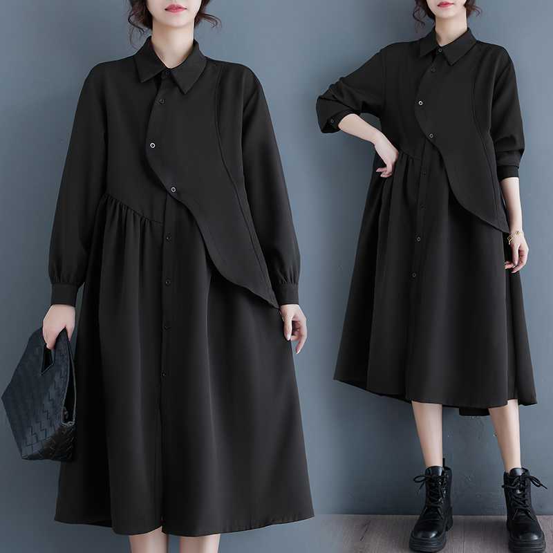 「ファットガール」 2024秋新品 シャツワンピース きいサイズ 体型カバー レディース ドッキングワンピース メガ割30%までに制限