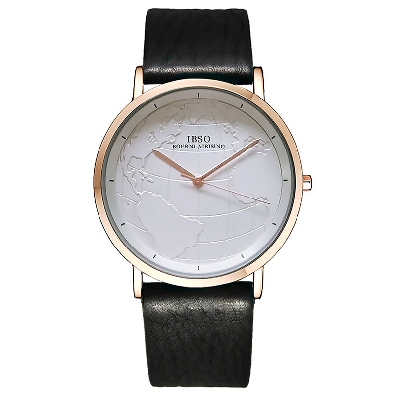 Ibso 3619男性防水ベルト世界図シンプルファッションファッション学生腕時計個性的なプレゼント