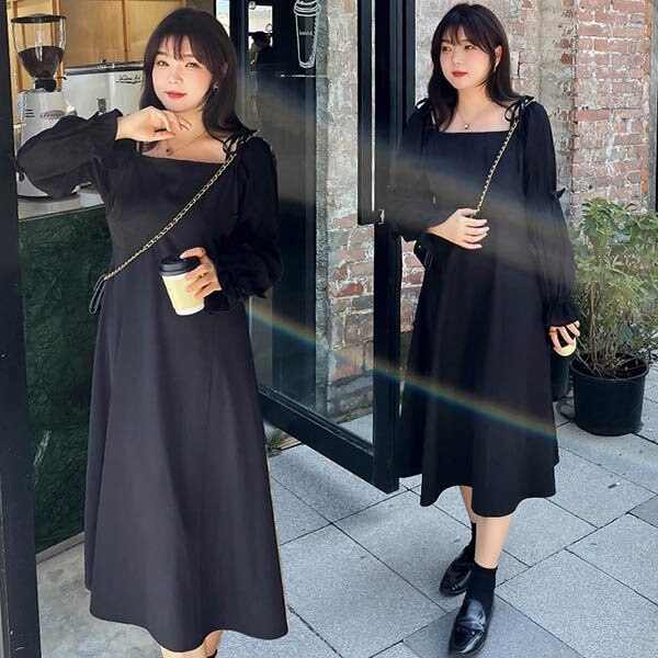 ワンピース 2L-5L 黒 ロング ぽっちゃり 大きいサイズ 大人可愛い YT-22336 レディース
