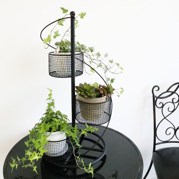 かわ畑貿易 フラワースタンド3段 鉢カバー ブラック モダン 2003IFH001