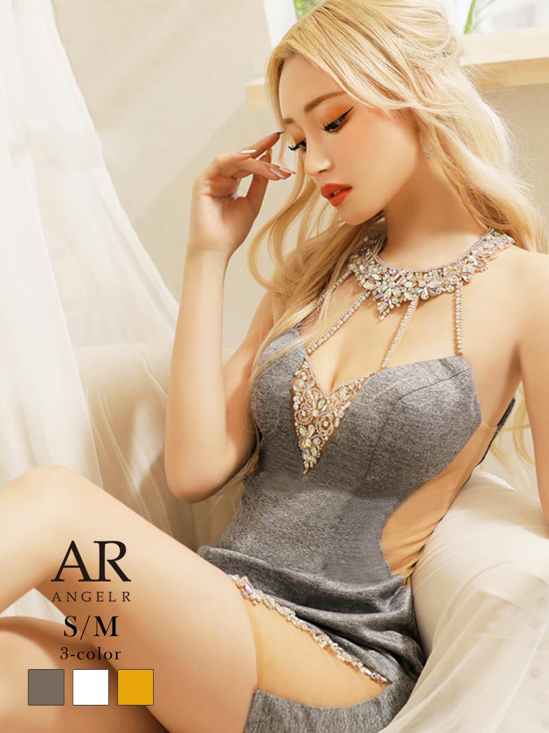 タイトドレス セクシードレス キャミドレス ホルターネック ビジュー ブランド シースルー シアー スリット 小さいサイズ AngelRドレス エンジェルアール