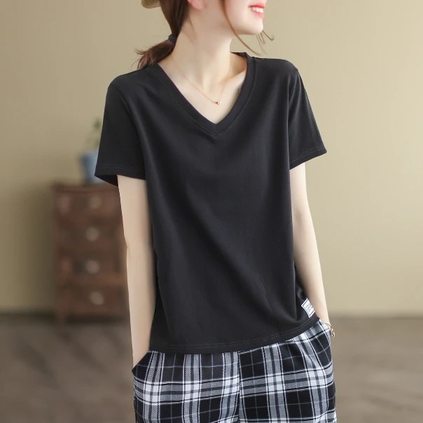トップス Tシャツ 袖あり 半袖 Vネック 襟なし デザイン 美ライン ニュアンス カラバリ スタイルアップ かわいい 大人可愛い きれいめ シンプル カジュアル 大人 上品 おしゃれ お洒落