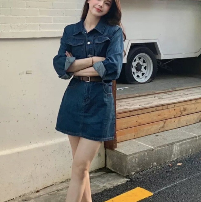 ワンピース デート デニムワンピース ショート ショート丈 袖あり 長袖 かわいい 大人可愛い きれいめ シンプル カジュアル 大人 上品 おしゃれ お洒落 主役級 存在感 春 秋 10代 20代