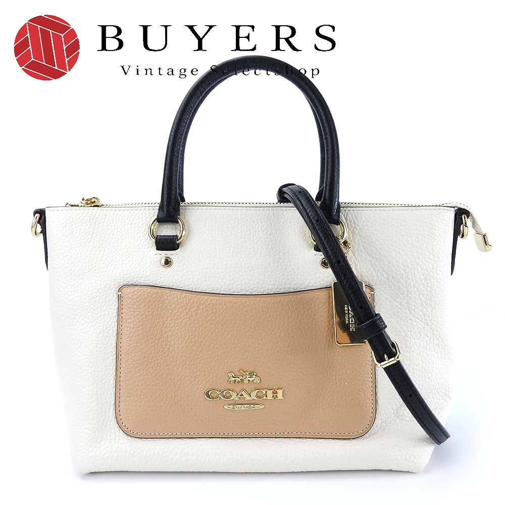 中古 ハンドバッグ F73715 レザー ホワイト ベージュ ブラック ゴールド金具 2WAY ショルダー レディース 女性