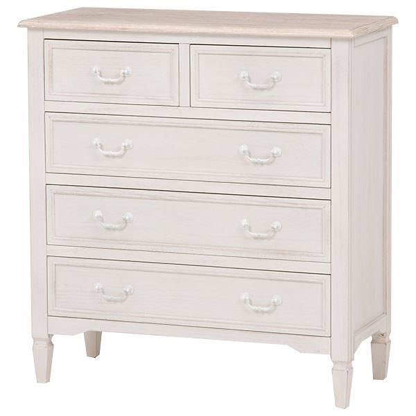 ローチェスト/リビングチェスト 4段 幅80cm 木製（桐材） 取っ手付き ブロカントシリーズ ホワイト（白） 完成品