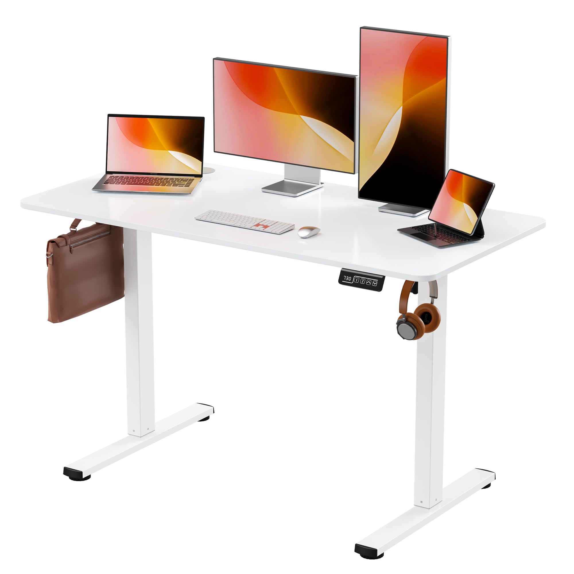 昇降デスク 昇降式デスク 電動 幅120*奥行60*高73~118cm スタンディングデスク 上下昇降デスク オフィスワークテーブル 高さメモリー機能 静音 収納フック付き モニタ 84043