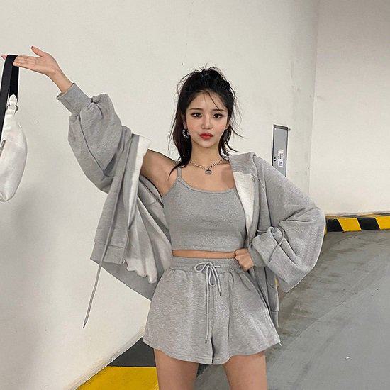 取寄ルームウェア レディース 綿 コットン パーカー パンツ ショートパンツ キャミソール 3点セット セットアップ ルームウェア パジャマ 部屋着 寝間着 おうち服 ナイトウェア ルーズ ハイウエス