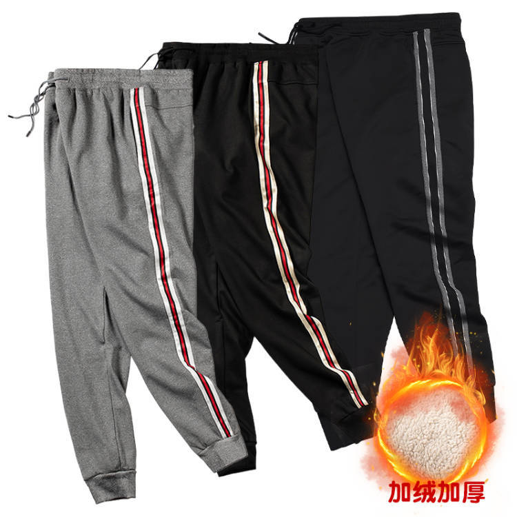 を越えたのヨーロッパとアメリカの大きいサイズベルベット肥厚スポーツパンツ巾着ストライプ緩いメンズユースカジュアルスウェットパンツ