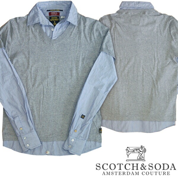 スコッチ&ソーダ スコッチアンドソーダ scotch&soda メンズ レイヤード Vネック セーター グレー 長袖 シャツ ストライプ ネイビー トップス カジュアル サーフ セレブ ストリート 10,582円