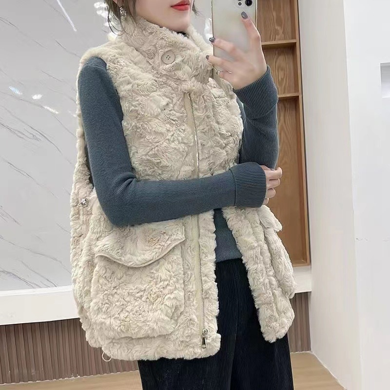 Xiaoxiangfeng ラムウール肥厚ベスト女性冬痩身 2025 新しい韓国スタイルのアウターベスト一体型ベスト