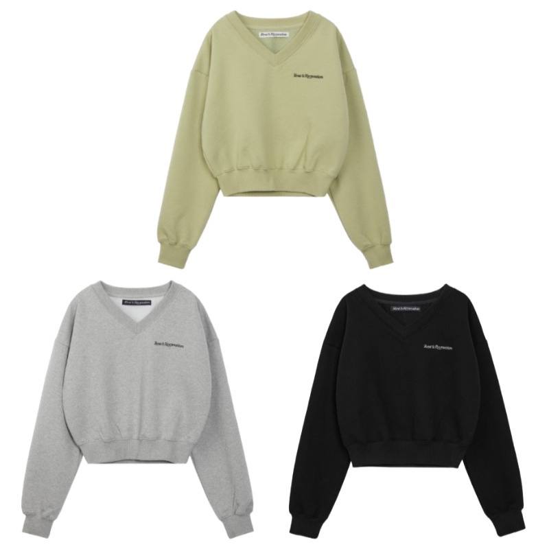 V-NECK CROPPED SWEATSHIRT クロップ 起毛 スウェット (3カラー)