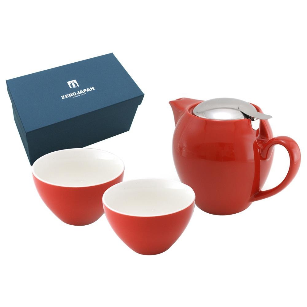 ZERO JAPAN ユニバーサルティーポット4人用+ティーカップワイド×2 ZG-003 TO・トマト