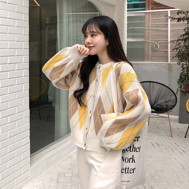 Balloon Argyle Boxy Cardigan sgd196 5,500円