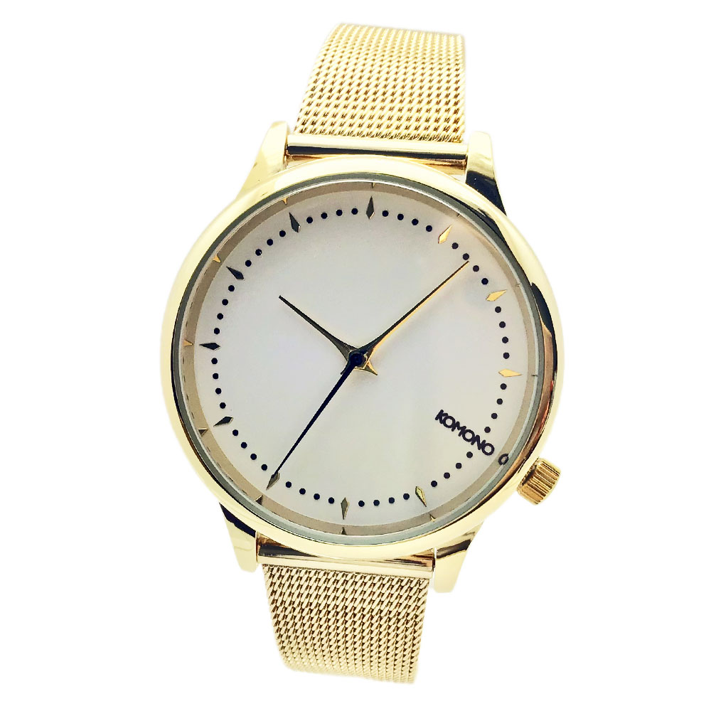 KOMONO 時計 レディース エステルロワイヤル ゴールド/ホワイト ステンレスメッシュベルト コ