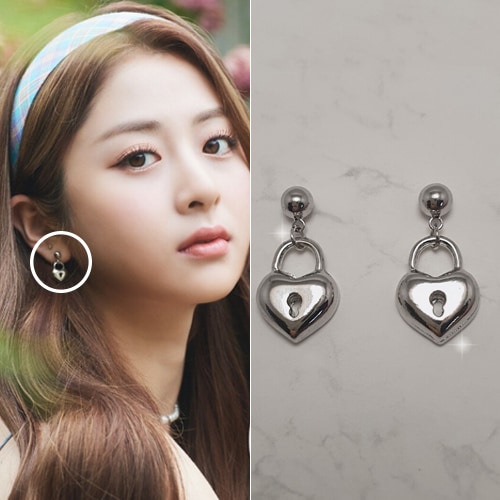 [ルセラフィム ホユンジン着用イヤリング] Silver Heart Lock Earrings 韓国の女性アイドルアクセサリー 韓国女性アクセサリー 人気ジュエリー