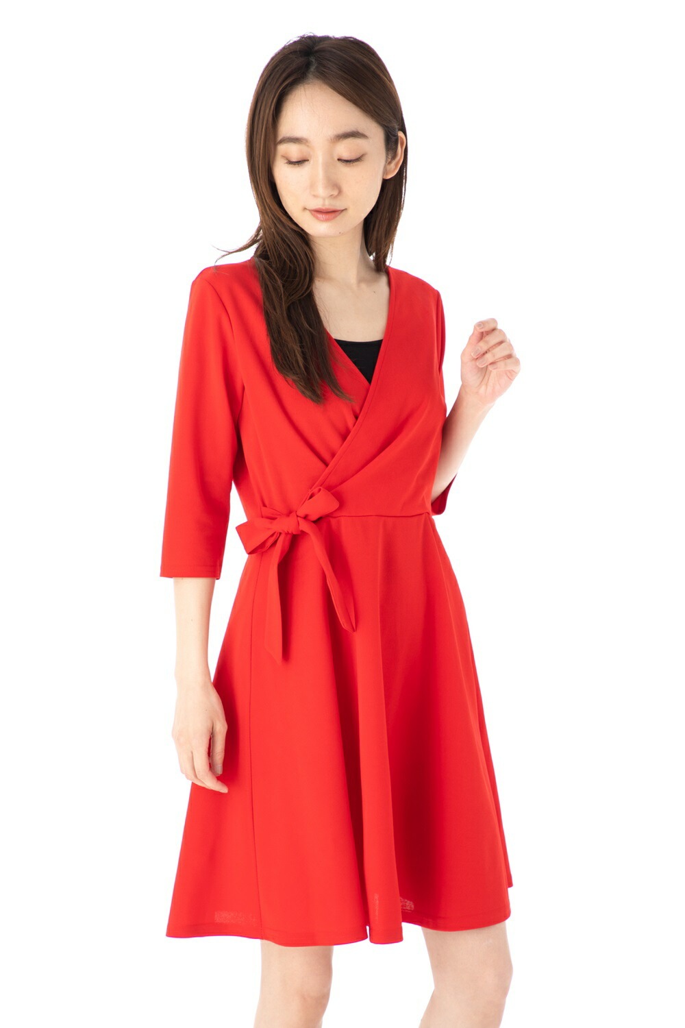 ファス(FAS)ワンピース T2 T3 T4サイズ 5袖 膝丈 カシュクール　きれいめワンピース レディース Fille A Suivre長袖ミニ・膝丈ワンピ