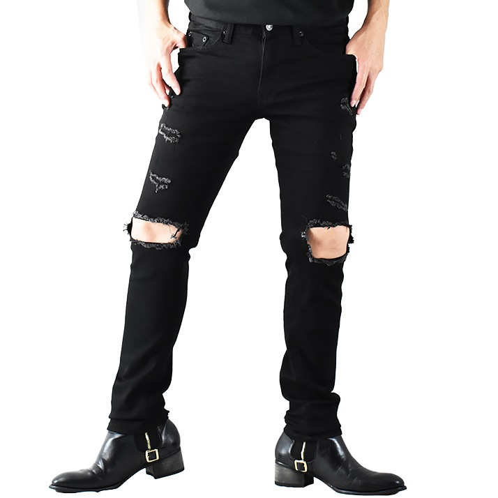 【S(28インチ)】ダメージ 黒 スキニー ダメージ デニム スキニー ジーンズ スキニーデニム ストレッチ パンツ ダメージデニム スリム 細身 デニムパンツ ジーパン 穴あき ブラックデニム 美脚 8,036円