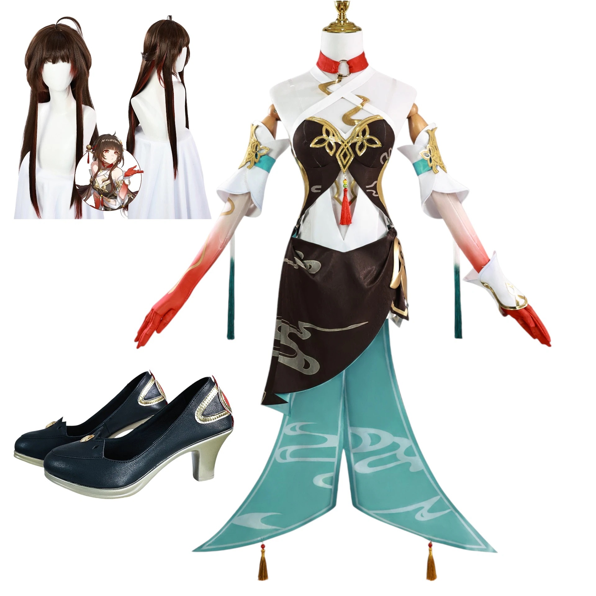 崩壊スターレイル　霊砂　ウィッグ　パンプス　スカート　コスチューム　記念祭　コスチューム　イベント　仮装　ハロウィン　コスプレ衣装