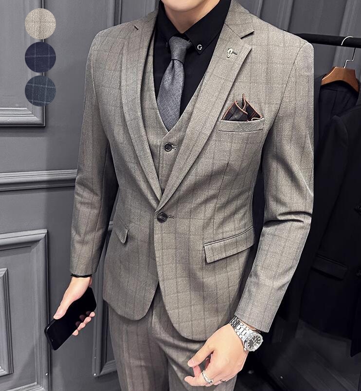 新品大人気【セール 】イギリス風 結婚式スーツ 披露宴 二次会 紳士服 大きいサイズ 3ピーススーツ 細身 新作上下セット 3点セット ジャケット+ベスト+パンツ メンズ ビジネススーツ シングルス