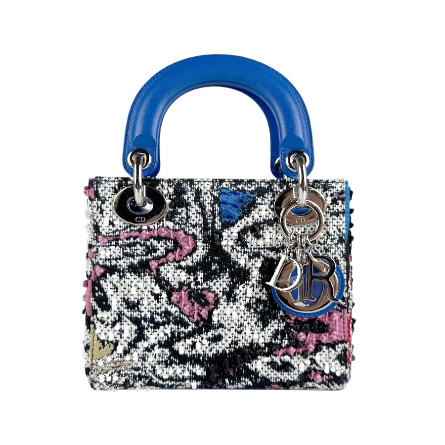 クリスチャンディオール Christian Dior ハンドバッグ ショルダーバッグ レディディオール ツイード/ビーズ/レザー ブルー×ブラック系 レディース z4554