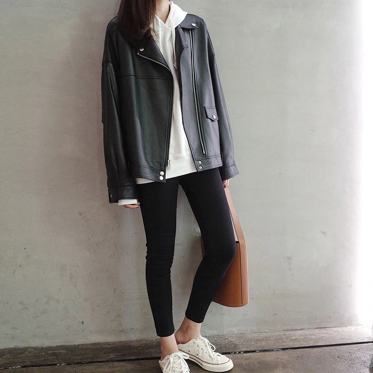 ファッションレターフェイクレザー ライダースジャケット シングル/ レディース アウター