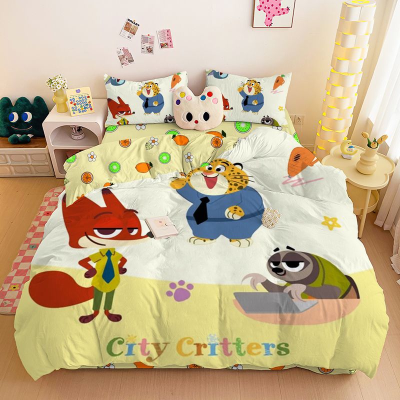 狂った動物城シリーズの綿の寝具の4セットの純綿の学生寮の布団カバーのシーツの3セット