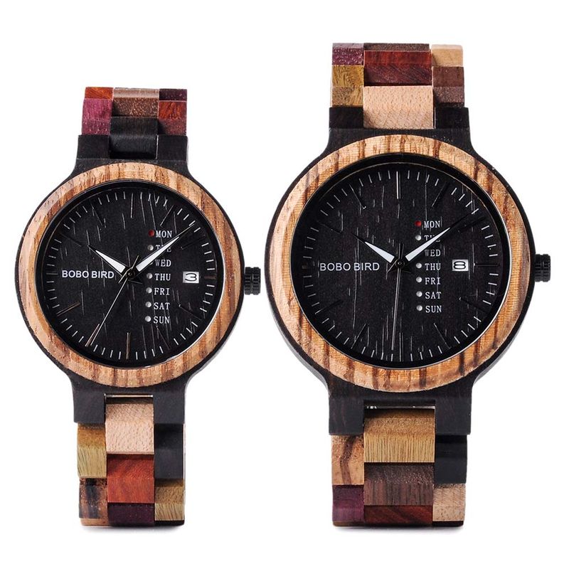 BOBO BIRD メンズ レディース 木製腕時計 カラフル 木材 腕時計 デイデイト表示 多機能 手作り クォーツ時計 スポーツ クロノグ