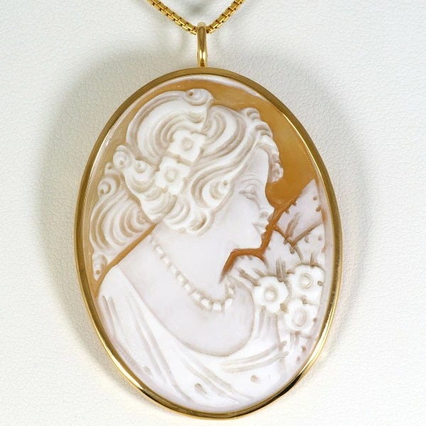 K18 18金 YG ネックレス ブローチ シェルカメオ カード鑑別書 ジュエリー 中古