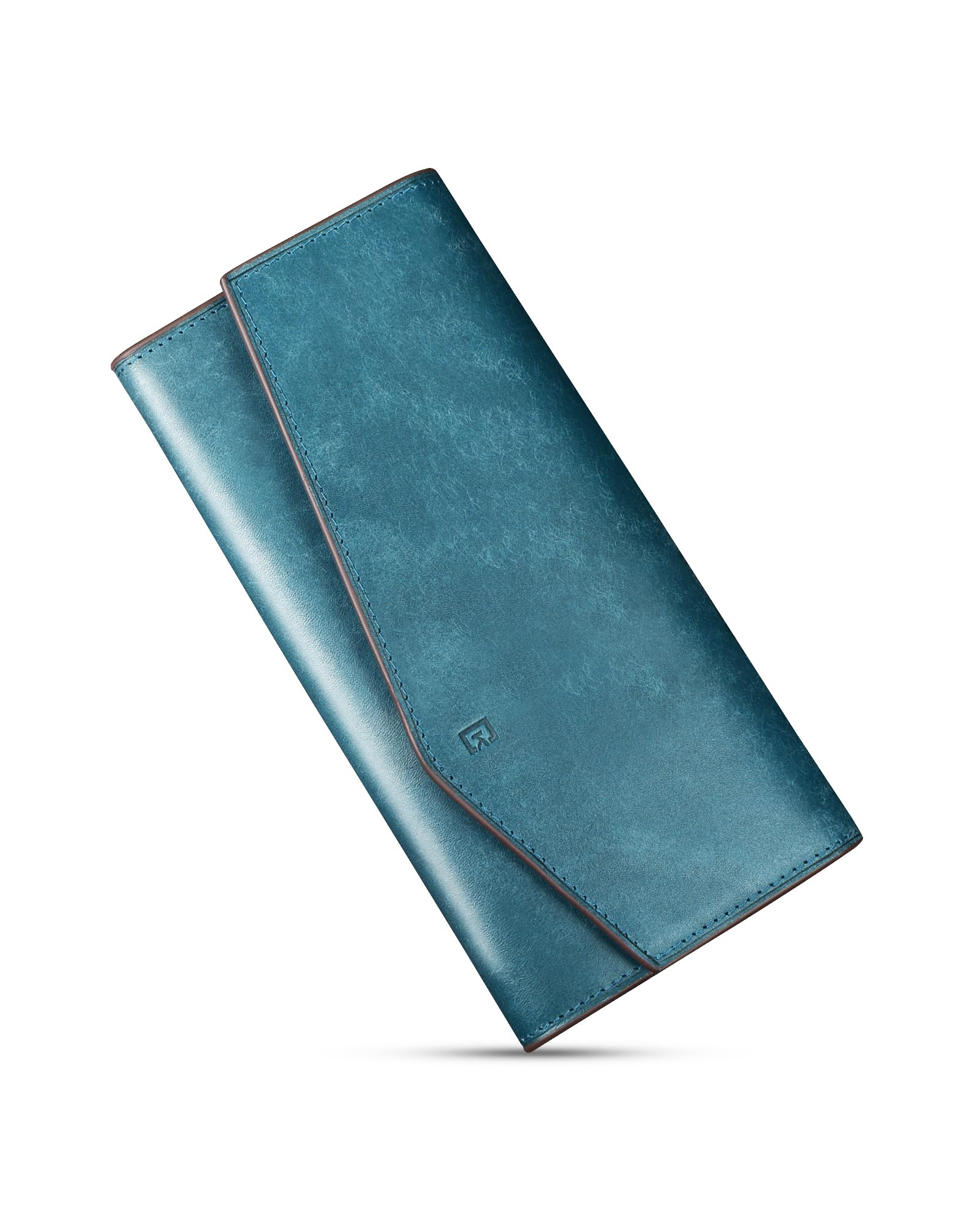 [Kawaoto] 財布 メンズ 長財布 プエブロレザー 本革 日本製 小さい長財布 大容量 かぶせ型 カード12枚 18.5cm ファスナー 金運 プレゼント (紺色)