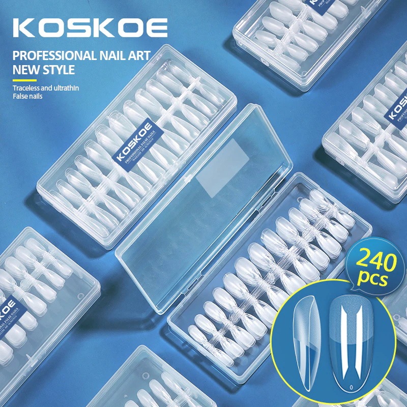 【10個セット】ネイルチップ クリア 240枚セット 超薄 艶消 透明ネイルチップ スティレット ロング バーチャルジェルチップ 長さだし つけ爪 ネイルちっぷ 自然なフィット感 無痕 ネイル用品 練