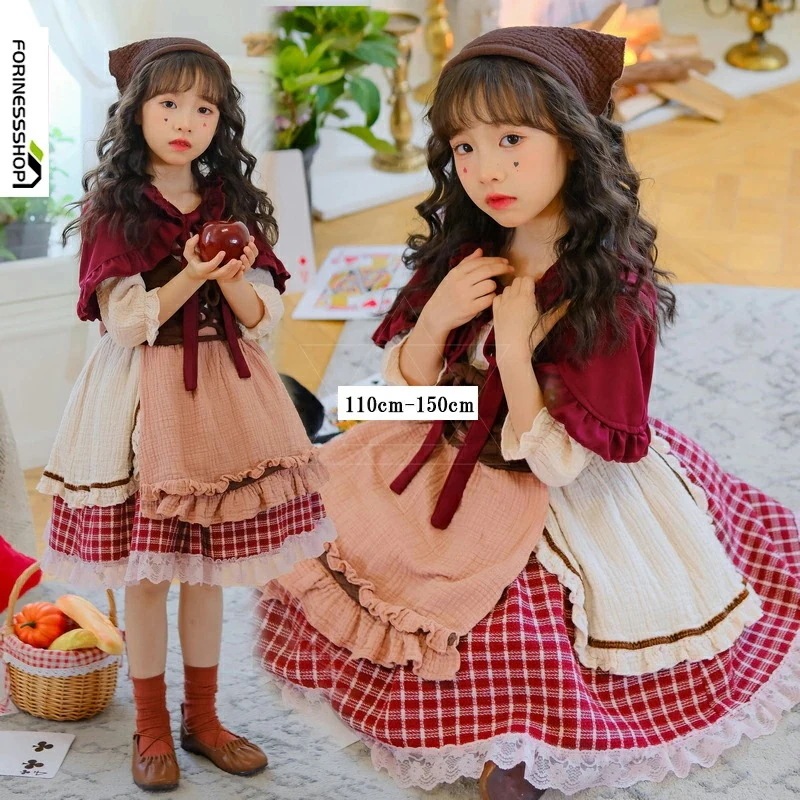 母の日【4点セット】コスプレ 赤ずきん クリスマス 仮装 衣装 マント フード キッズ 子供服 カントリー 田園風 ドレス 女の子 ワンピース 農場 花嫁 ゾンビ 可愛い プリンセス エプロンドレス
