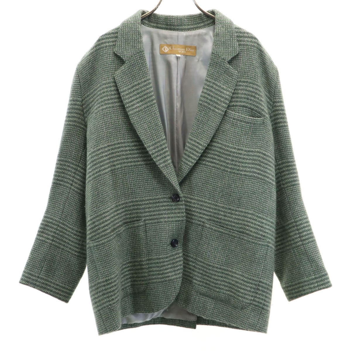 Christian Dior SPORTS クリスチャンディオールスポーツ 90s オールド 総柄 ツイード テーラードジャケット M グリーン系 レディース 古着