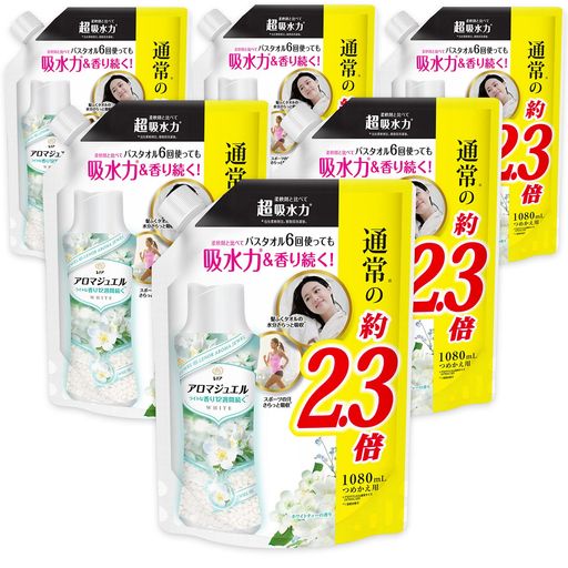 [ケース販売] レノア ハピネス アロマジュエル 香り付け専用ビーズ ホワイトティー 詰め替え 特大 1,080MLX6袋