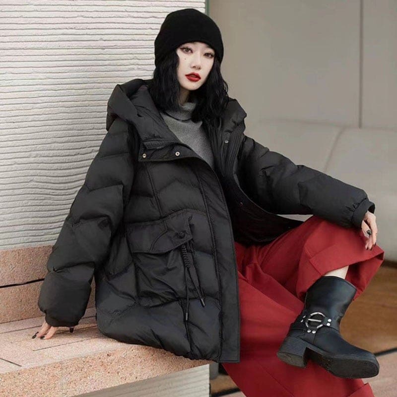 フード付き ダウンジャケット レディース 冬 レトロ編み込み 防寒 ホワイトダックダウン ママジャケット