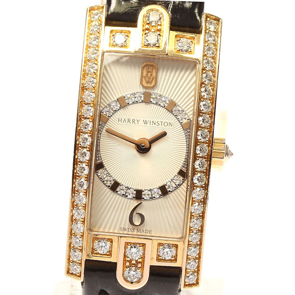 ハリーウィンストン HARRY WINSTON AVCQHM16 アヴェニューCミニ K18PG ダイヤベゼル クォーツ レディース 箱付き_767058【中古】