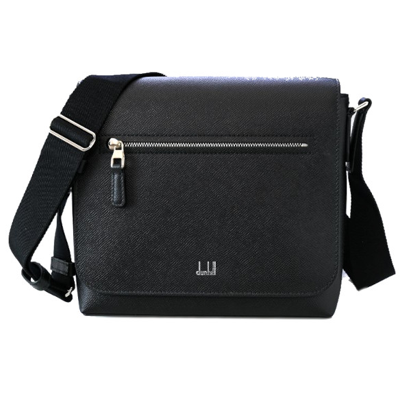dunhill 22R3656CA001 ダンヒル カドガン スモール フラップ メッセンジャーバッグ フルグレインカーフレザー ブラック/シルバーショルダーバッグ