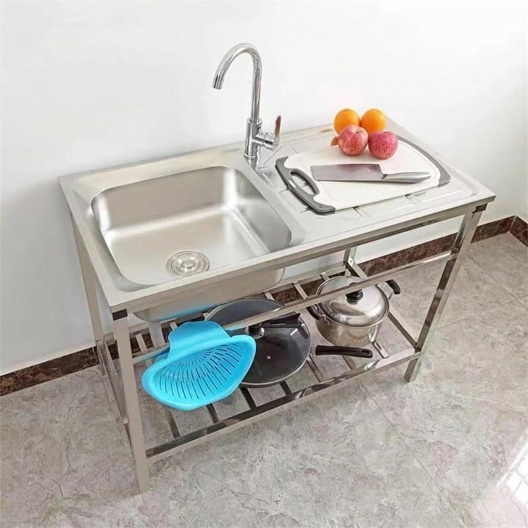 アウトドアに適用 簡易式 簡単取付 ステンレス製 キッチン用流し台 コンパクト 工場 農園でも 錆びにくい 流し台 ガーデンシンク 屋外BBQ ガーデンシンク 75*40*75cm 作業台付き