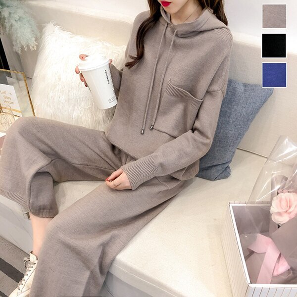 秋冬新作レディースロング丈ニットセットアップトップストップスレディースファッション