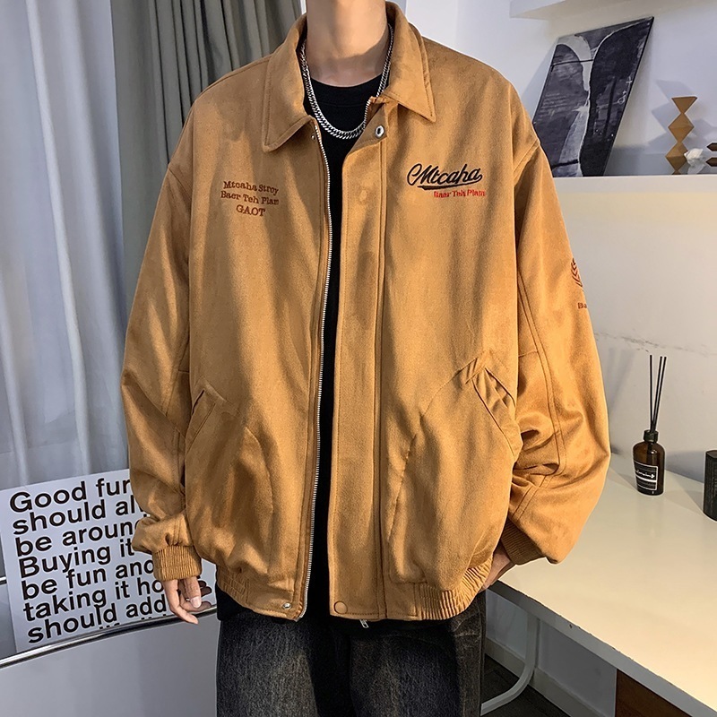 ヘビースエードジャケット メンズ 春秋 刺繍デザイン ニッチトップアメリカンファッションブランド ゆったりカジュアルジャケット
