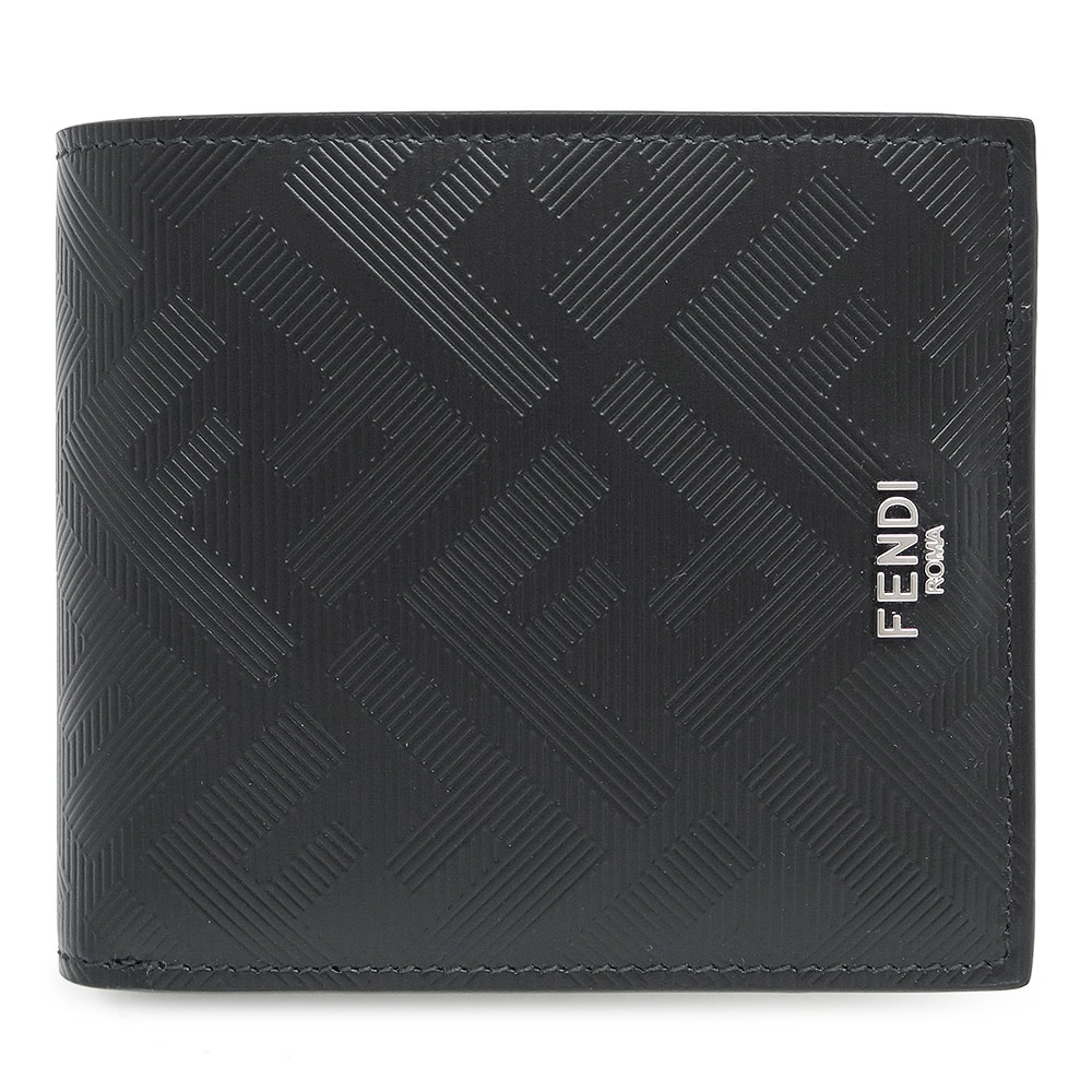 折財布 メンズ シャドー 二つ折り財布 コンパクト財布 小銭入れなし FFモチーフ レザー バイカラー ブラック＋レッド 7M0169 AJF4 F19KP 2025年春夏新作