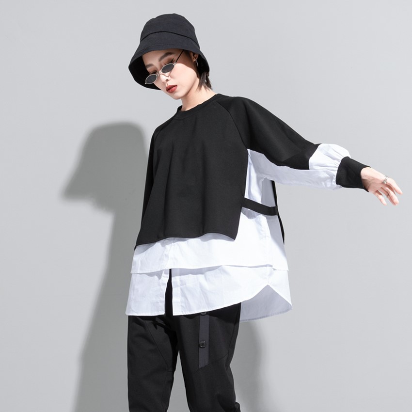 欧米長袖ブラウス秋冬の新型の暗黒系せラウンドネック トップス大きめスウエットTシャツ